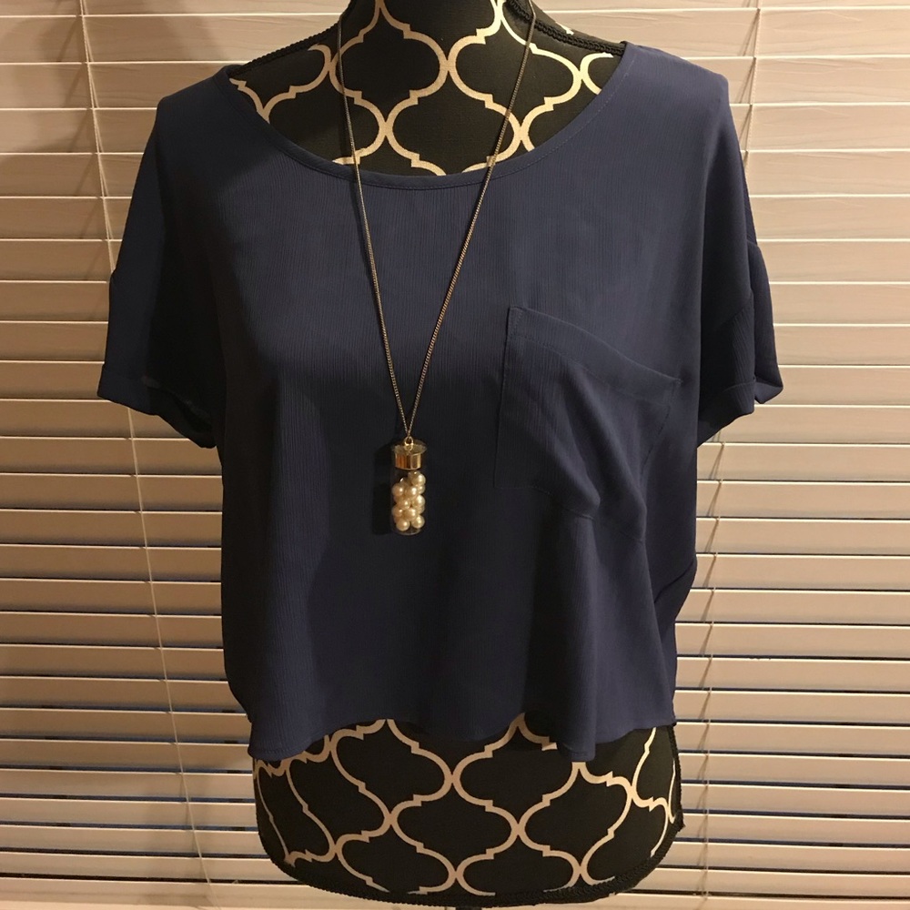 BGBC SHEER NAVY CROP TOP BLOUSE